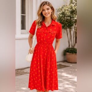 Vintage Leslie Fay Andrea Gayle Orange Pleated Midi Dress Size 6P